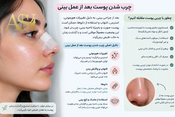 چرب شدن پوست صورت بعد از عمل بینی؛ علت، مدت ماندگاری و روشهای کنترل آن